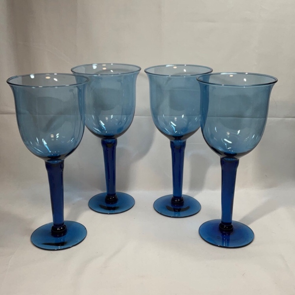 Large hand blown cobalt blue wine goblets X 4